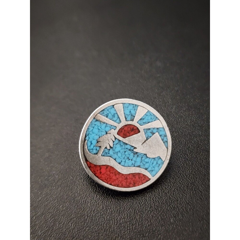 Golf Marker - COP 92 Sunrise over Over Mountains with Tree - Turquoise & Coral